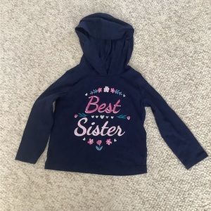 EUC Carters Best Sister Long Sleeve Hooded Tee Navy Floral 24 Months